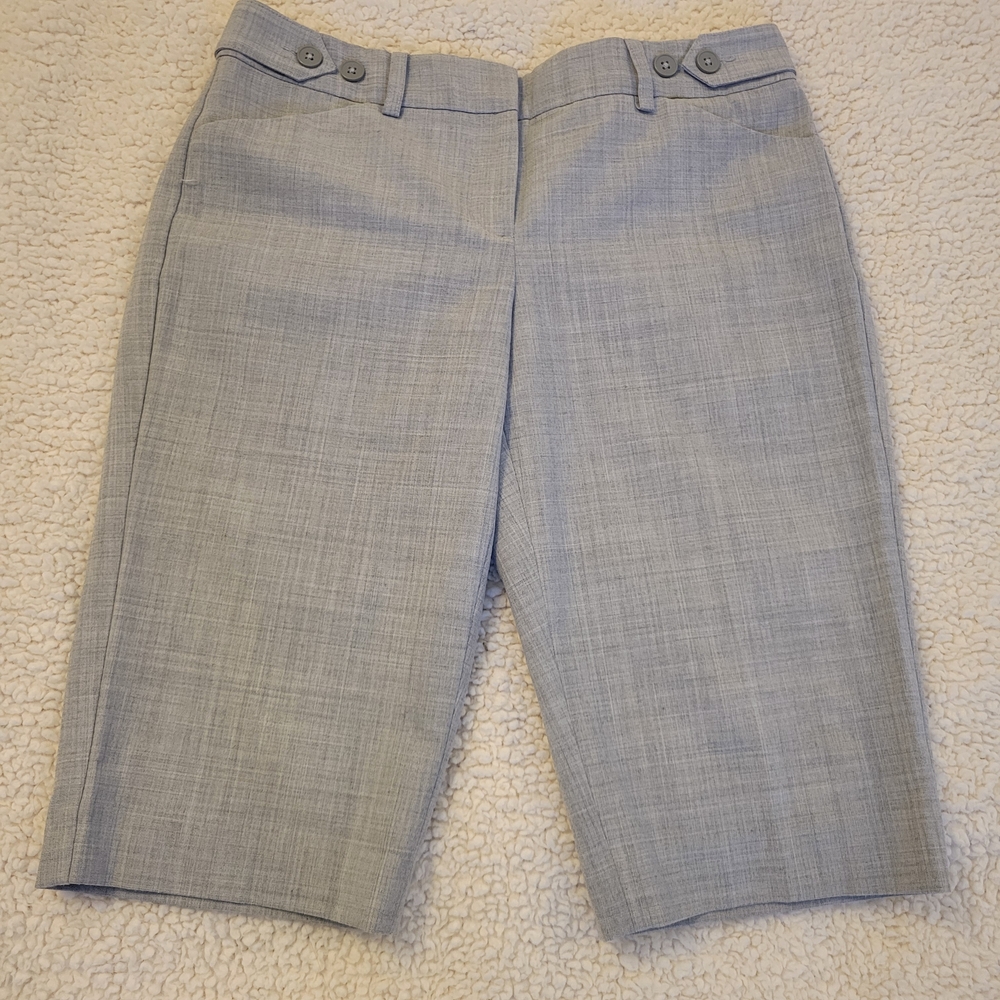 Women's Light Gray Tailored Bermuda Dress Shorts. Structured Waistband.